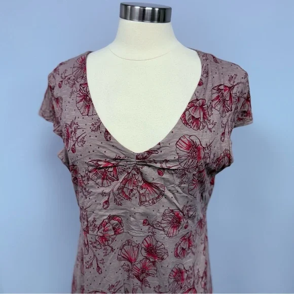 Toad & Co Rosemarie Dress Women’s XL Taupe Poppy Floral Print Organic Cotton - Picture 4 of 7